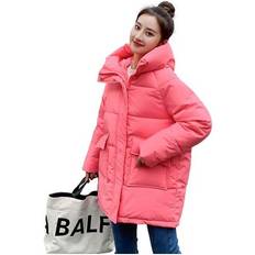 Xusheng XL, rose Women Girls Winter Warm Down Coat Oversized Solid Puffy Hooded Parkas Long Sleeve Thick Quilted Jacket with Pocket