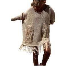 Xusheng XL, comel Women's Autumn and Winter Fashion V-neck Loose Pullover Tassel Knitted Sweater