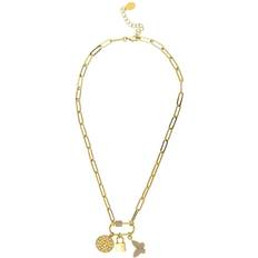 Rivka Friedman Charm Necklace on Paperclip Chain Gold with clear cubic zirconia