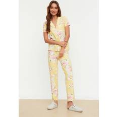 Women - Yellow Pyjamas Trendyol Collection Damen Blumenmuster Gestrickte Pyjamas Pajama Set, Gelb