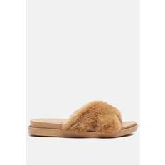 London Rag Women's homey fur slip-on flats Beige