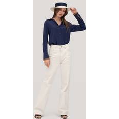 LilySilk Contrast Piping Willow Shirt for Women Navy blue