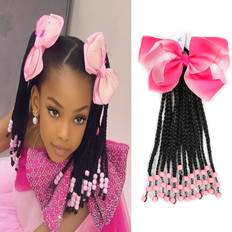 Best Ponytails Kid's Summer Kids Ponytail Extension With Beads Braids Pink 9 inch