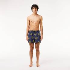 Lacoste Polyester Swimming Trunks Lacoste Short Printed Swim Trunks Navy Blue Yellow