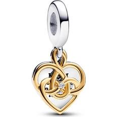 Pandora Lab Grown Engravable Mom Double Dangle Charm - Silver/Gold/Diamond