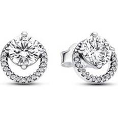 Pandora Sparkling Round Halo Stud Earrings - Silver/Transparent