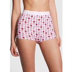 PINK Logo Cotton High Waist Boyshort Panty - Optic White Strawberry Print