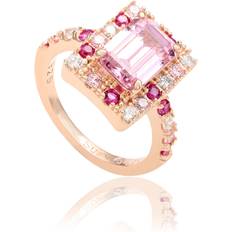 Suzy Levian Rose Sterling Silver Emerald Cut Pink Cubic Zirconia Ring Pink