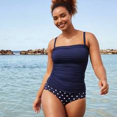 Lands' End Women Clothing Lands' End Women's Tummy Control High Waisted Bikini Swim Bottoms Print Deep sea polka dot