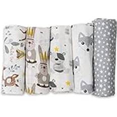 Fensilo Baby Burp Cloths,/Muslin Cloths/Cloth Diapers Wolf & Rabbit 5-pack