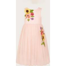 Monsoon Kids' Sunflower Embroidered Scuba Occasion Dress, Pink