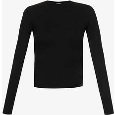 Adanola Womens Black Fitted Long-sleeved Stretch-cotton T-shirt