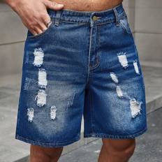 Denim Shorts - Men Shein Men's Distressed Washed Denim Shorts