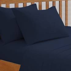 Sleepdown Fitted Polycotton Linen Deep King Fitted Bed Sheet Blue (200x)