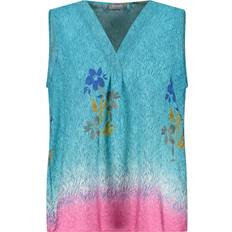 Samoon 260042-21061 Bluse, Cyan Gemustert