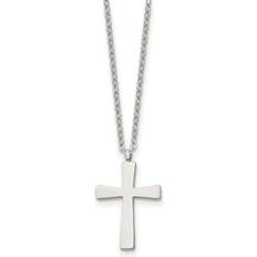 Chisel Polished Cross Pendant on Cable Chain Necklace Silver