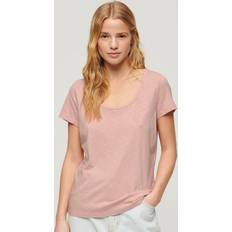 Superdry Women Tops Superdry Womens Grey Pink Scoop Neck T-Shirt