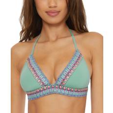 XXS Bikini Tops Becca Women's Fiesta Crochet-Trim Halter Bikini Top Mineral