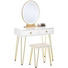 Homcom Oval LED Mirror with Hairpin Legs White Dressing Table 40x80cm