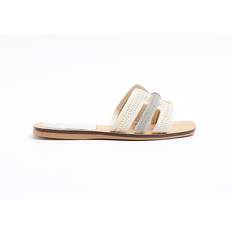 Wide Fit Sandals River Island Raffia Diamante Flat Sandals - Beige