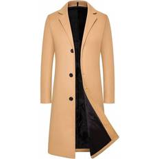 Xusheng XXL, camel Men's Woolen Coat Mid-length Solid Color Thickened Trench Coat Jacket