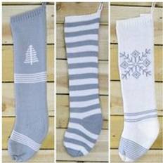 Kaemingk Winter Grey & White Christmas Stocking Stripey/Christmas Tree/Snowflake