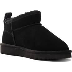 AUS WOOLI AUSTRALIA Aus Wooli Womens Australia Sheepskin Classic Ultra Mini Boots Airlie Black Leather