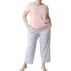 Beige Pyjamas Hue Women's Short Sleeve Tee and Skimmer Pajama Set, Mahogany Rose-Bitzy Bloom