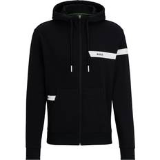 Hugo Boss Saggy 1 Zip Up Logo Stripe Hoodie - Black