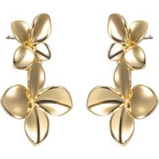 Adina Eden Solid Graduated Double Flower Drop Stud Earring Gold