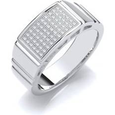 Jewelco London Encrusted Rectangular Signet Ring - Silver/Transparent