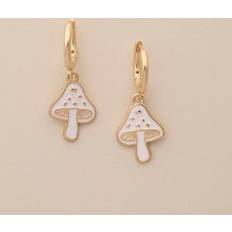 Lucky Brand Gold-Tone White Mushroom Charm Hoop Earrings Gold