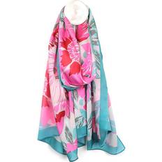 Turquoise - Women Scarfs Pom Turquoise And Pink Tropical Floral Summer Scarf