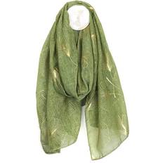 Gold - Women Scarfs Pom Green With Gold Foil Leaf Print Scarf