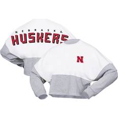 Spirit Jersey Women's White Nebraska Huskers Heather Block Cropped Long Sleeve T-shirt White