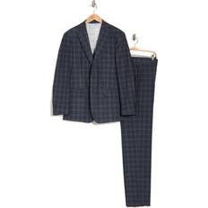 English Laundry Men's Slim Fit Plaid Check Suit Blue