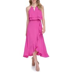 Kensie Women's Popover Chiffon Halter Maxi Dress Orchid