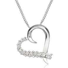 Beaverbrooks Beaverbrooks Women's 9ct White Gold Cubic Zirconia Heart Pendant and Necklace