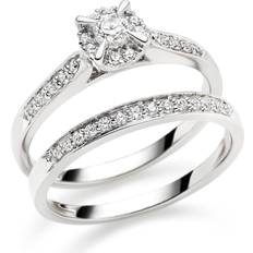 Beaverbrooks Beaverbrooks Women's 18ct White Gold Diamond Halo Ring Bridal Set