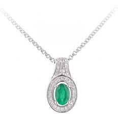 Diamant L'Eternel Womens 18ct White Gold Emerald and Oval Pendant Necklace P 1/2