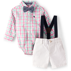 Gymboree Boys Baby Dad And Me Plaid Button Up Bodysuit And Chino Shorts Set Time for Tea 9-12 100% Cotton Poplin