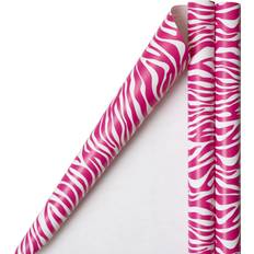 Jam Paper Gift Wrap 50 Square Feet Zebra Print Wrapping Rolls, Pack of 2 Pink Zebra Striped