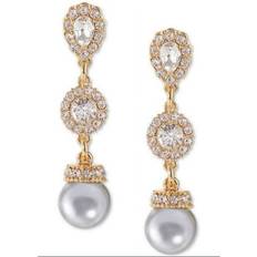 Charter Club Gold-Tone Crystal Halo & White Imitation Pearl Linear Drop Earrings