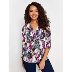 M&Co Floral Print Twist Front Top Black