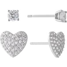 Giani Bernini 2-Pair Cubic Zirconia Pave Heart Stud Earrings Set 0.69 ct. t.w. in Silver or 18K Gold Over Silver Silve