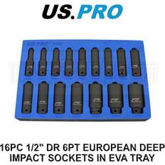 US PRO 16PC Deep Impact Sockets In eva Foam 6PT 10 32mm 3836