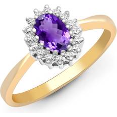 Amethyst Rings Jewelco London 9ct Gold Diamond Purple Amethyst Classic Royal Cluster Ring 9mm 9R402
