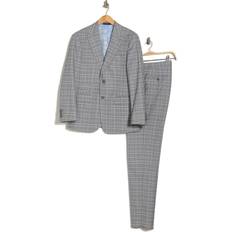 English Laundry Men's Slim Fit Peak Lapel Plaid Suit Grey R