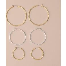 Lucky Brand Two-Tone 3-Pc. Set Textured Hoop Earrings Yellow