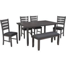 Simplie Fun Rustic Wood Black Dining Set 91.4x152.4cm 6pcs